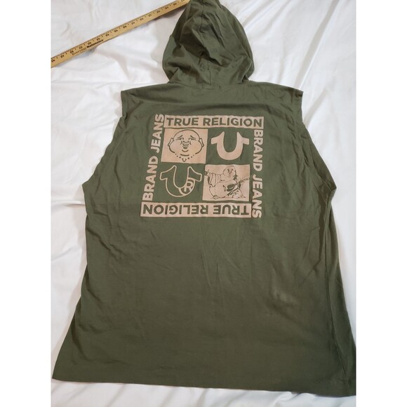 TRUE RELIGION Horseshoe Box Sleevelesss Hoodie Tank Mens Medium Dark Green - Picture 6 of 9